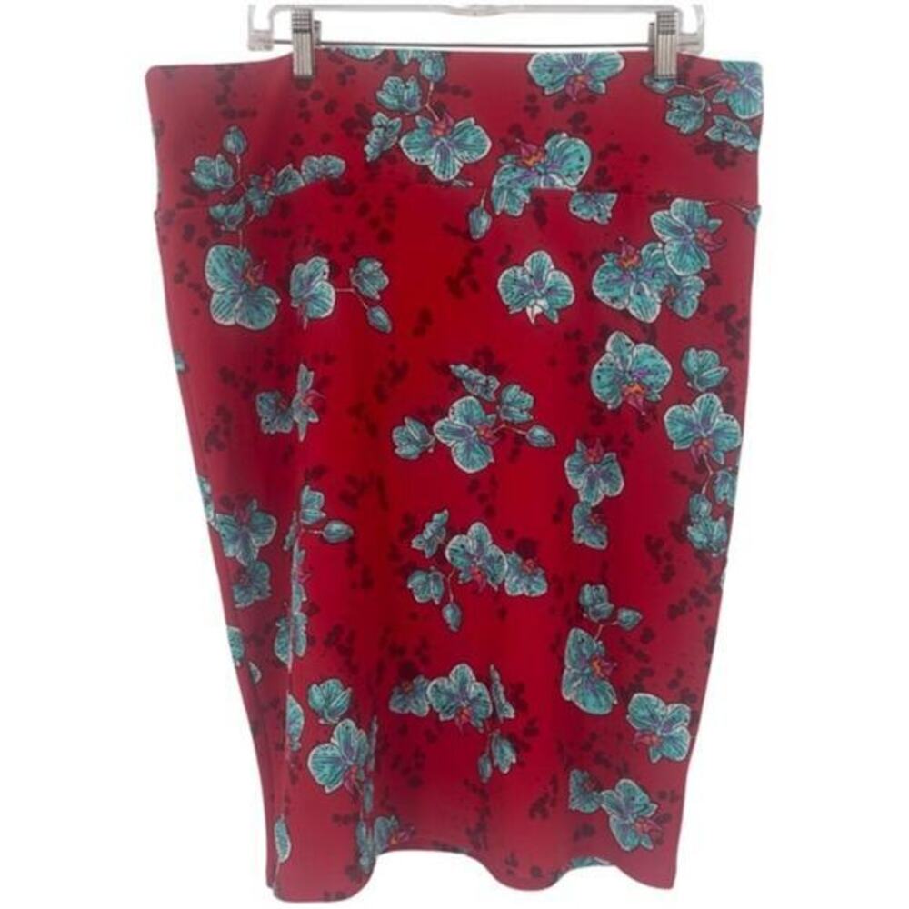 LuLaRoe Red and Teal Patterned Skirt